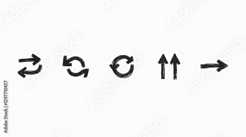A set of hand-drawn, minimalist vector arrow icons in a stylized sketch design, intended for use in business plans and educational materials.