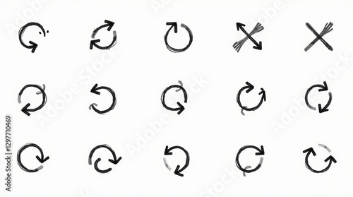 A set of hand-drawn, minimalist vector arrow icons in a stylized sketch design, intended for use in business plans and educational materials.