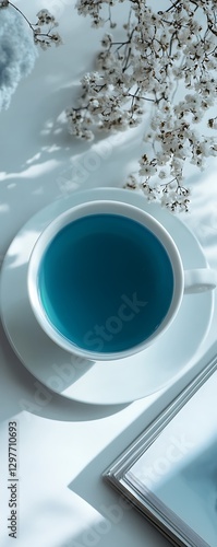 there is a cup of tea on a saucer next to a book