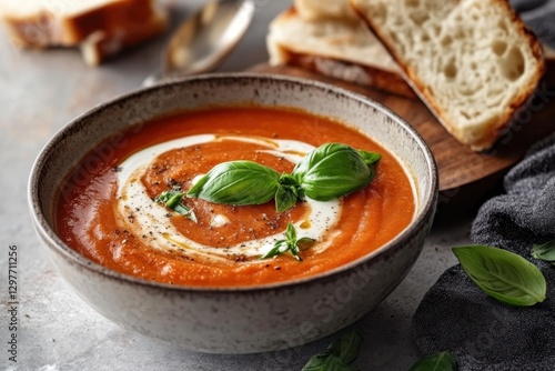 tomato soup with basil and bread