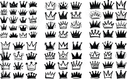 Hand-Drawn Crown Icon Set, Royal, Elegant, and Artistic Designs