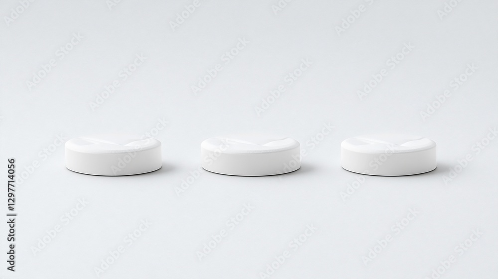 Three white pills on white background Three white pills on white background