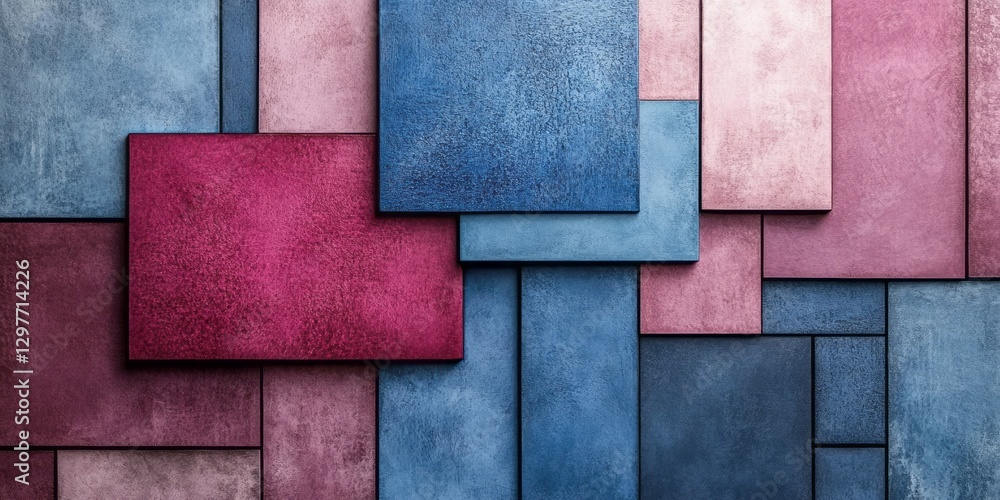 Fototapeta premium Abstract arrangement of textured rectangles in varying pink and blue tones
