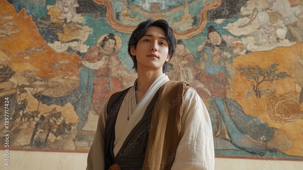 Fototapeta premium The Oriental artistic conception in front of the mural for men