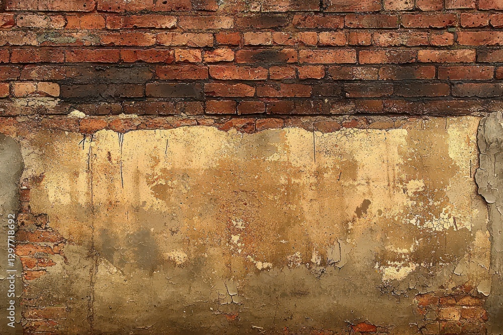 Obraz premium Weathered Brick Wall with Peeling Paint and Rustic Texture