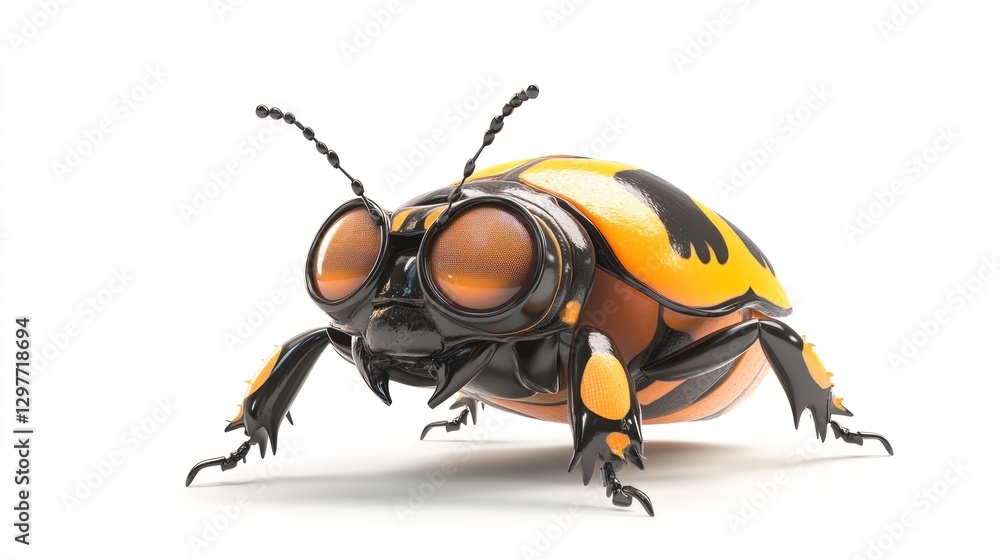 Fototapeta premium Orange beetle standing. Upward angle. Insect isolated on white