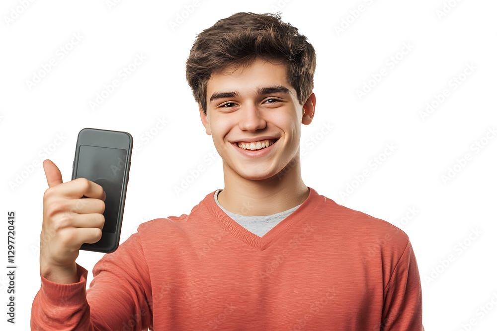 Happy teen showing smartphone, thumbs up. Happy teen showing smartphone, thumbs up.