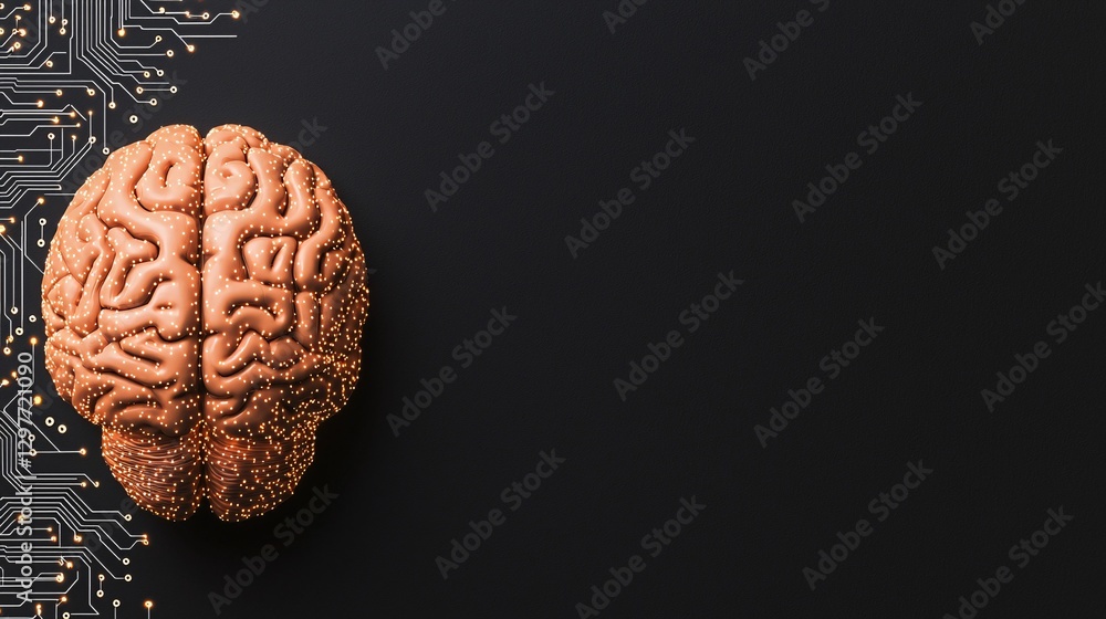 Cyber security crime attack concept. A creative representation of a brain with a circuit board, symbolizing the intersection of technology and human intelligence.