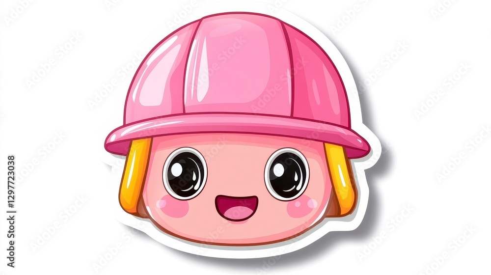 Fototapeta premium Cute Cartoon Character with Pink Hard Hat and Cheerful Expression
