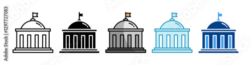 Government Building Icon Set Multiple Style Collection