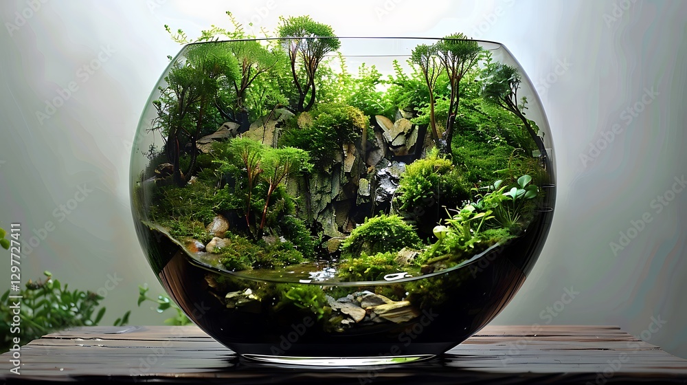 Serenity in Glass: A Peaceful Terrarium with Lush Green Plants and Natural Elements Serenity in Glass: A Peaceful Terrarium with Lush Green Plants and Natural Elements