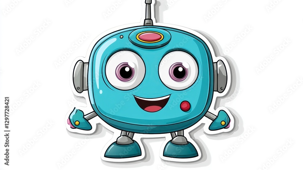 Friendly Cartoon Robot Character with Big Eyes and Smiling Face Friendly Cartoon Robot Character with Big Eyes and Smiling Face