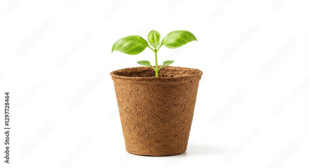 Seedling in Biodegradable Pot with Green Leaves | Small Plant Growing for Sustainable Gardening and Environmental Conservation Concepts Seedling in Biodegradable Pot with Green Leaves | Small Plant Growing for Sustainable Gardening and Environmental Conservation Concepts