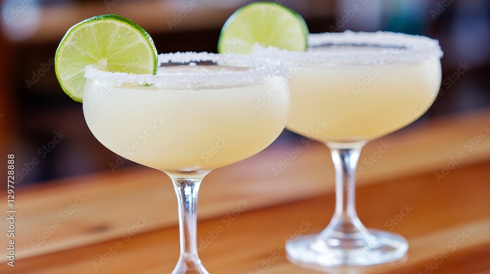 Refreshing Classic Margaritas Served in Elegant Glasses with Lime Refreshing Classic Margaritas Served in Elegant Glasses with Lime