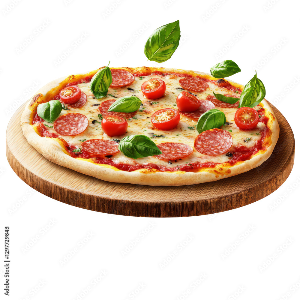 Delicious Italian Pepperoni Pizza with Basil Delicious Italian Pepperoni Pizza with Basil