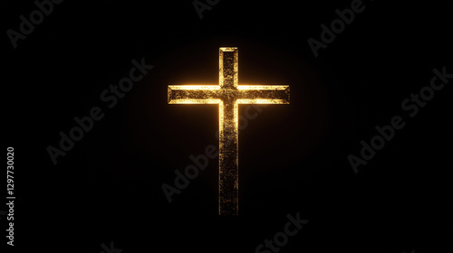 A radiant golden cross glowing against a dark background, emanating soft, divine light