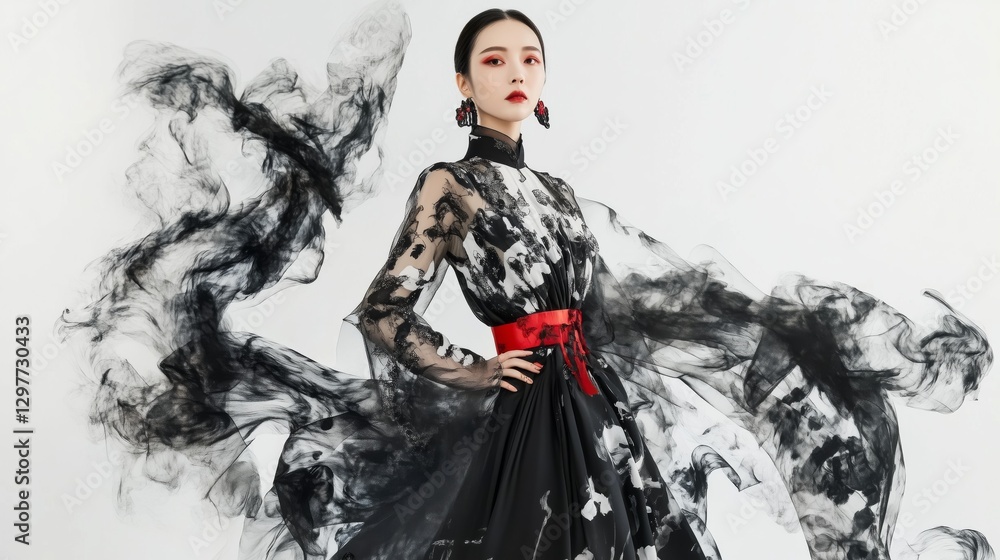 Fototapeta premium The Oriental Artistic conception of Ink dyed Huashang