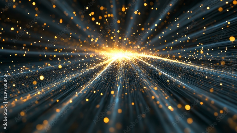 Fototapeta premium Dynamic Burst of Golden Particles and Light Effect Background