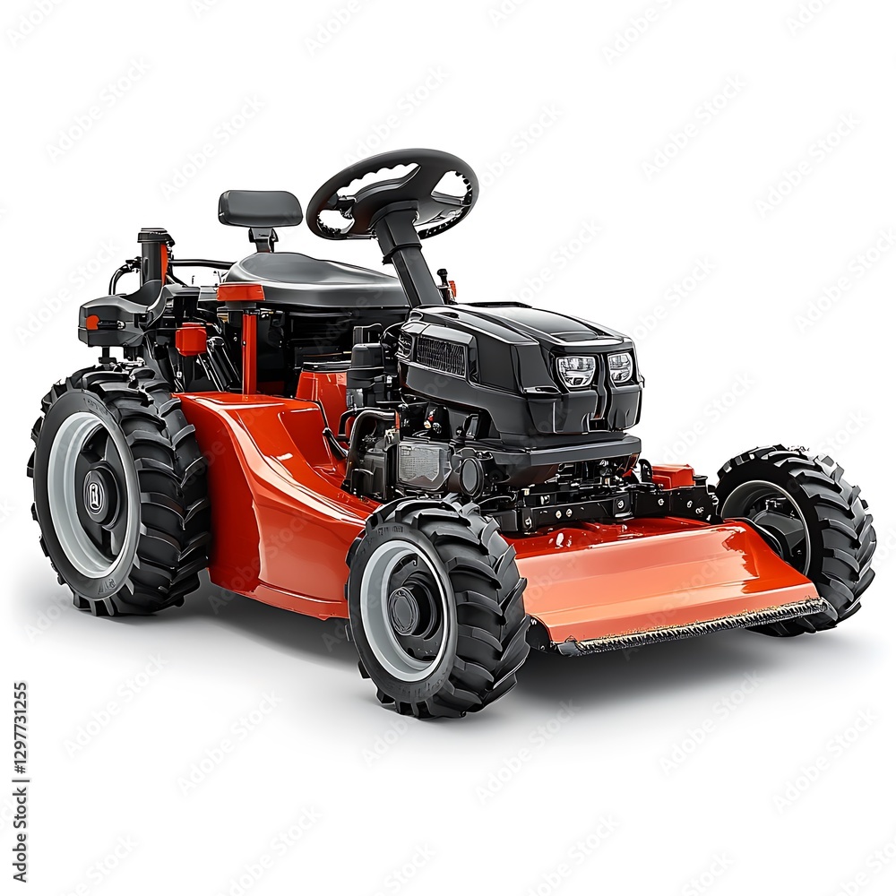 Obraz premium Orange and black garden tractor with large wheels.