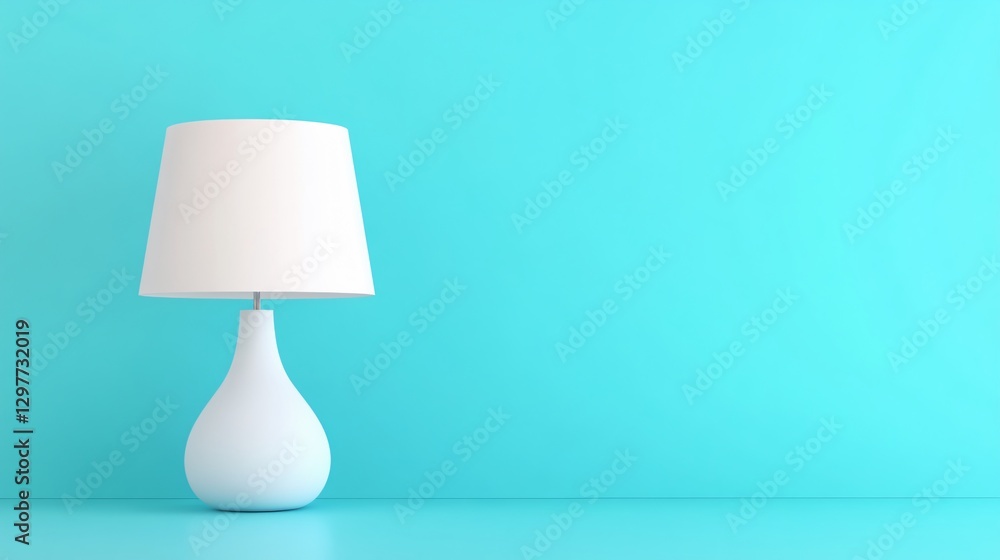 Modern Table Lamp: A sleek, white table lamp with a conical shade sits against a vibrant turquoise background, creating a minimalist yet stylish interior design element. Modern Table Lamp: A sleek, white table lamp with a conical shade sits against a vibrant turquoise background, creating a minimalist yet stylish interior design element.