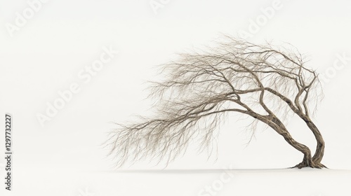 Bare, windswept tree on white background photo