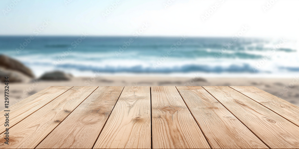 Empty wooden table on sea background Empty wooden table on sea background