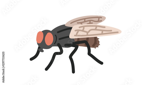Fly cartoon clipart. Cute common housefly (Musca domestica) vector illustration. Animal in flat style. Insects and anthropods concept isolated on white background
