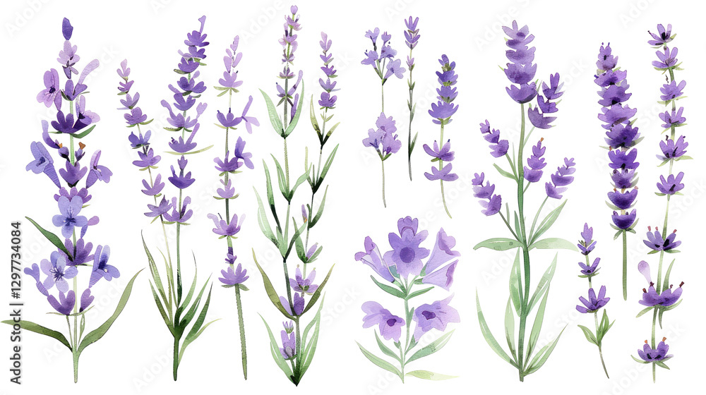 Obraz premium Watercolor Lavender Flowers Isolated On Black
