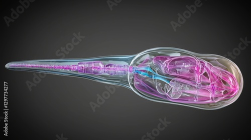 Exploring the developmental biology of a transparent zebrafish embryo laboratory setting scientific visualization dark environment side view