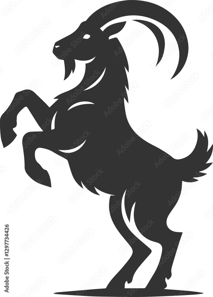 Fototapeta premium Goat standing on hind legs as if ready to jump animal vector silhouette