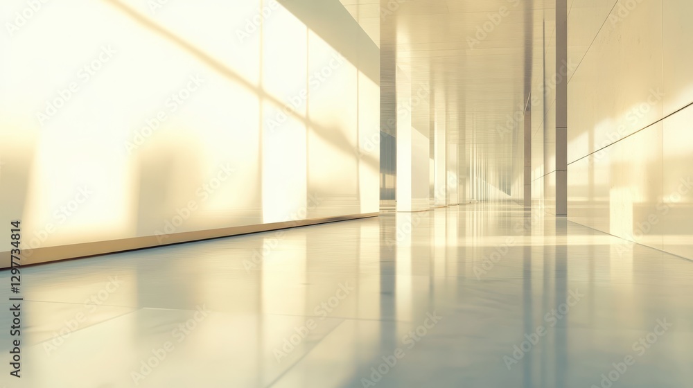 Fototapeta premium Modern Minimalist Architecture Sunlit Corridor Interior Design