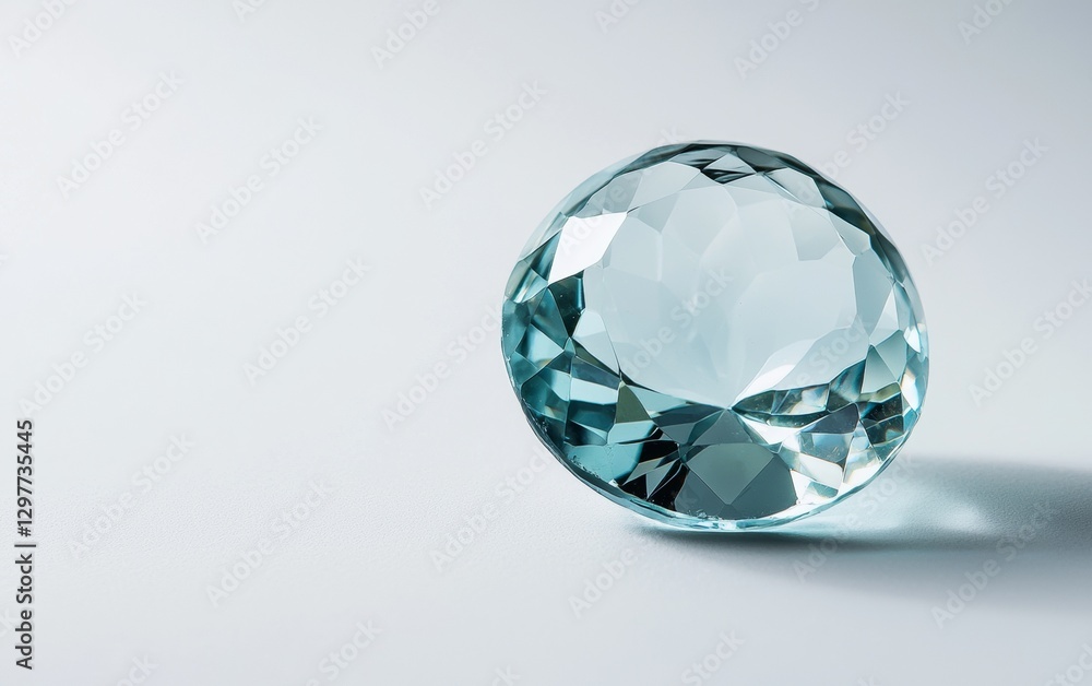 Beautiful cut crystal gemstone reflecting light on a smooth surface, showcasing intricate facets and clarity Beautiful cut crystal gemstone reflecting light on a smooth surface, showcasing intricate facets and clarity