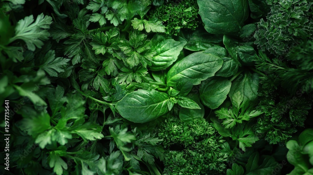 A Collection Of Various Green Herbs And Leafy Greens A Collection Of Various Green Herbs And Leafy Greens