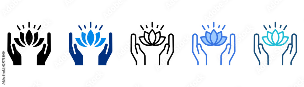 wellness icon. hands with lotus flower. icon set multiple style collection wellness icon. hands with lotus flower. icon set multiple style collection