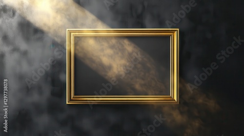 Golden Frame Mockup  Empty Picture Frame on Dark Wall