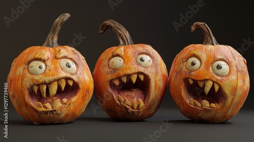 Three Grotesque Halloween Pumpkins