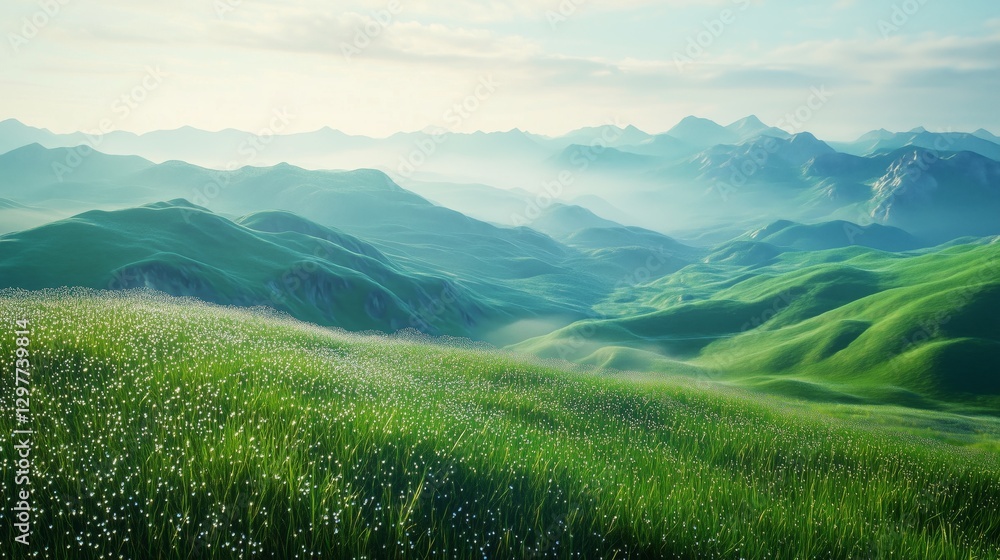 Obraz premium A mountain meadow resembling a green fairy trail