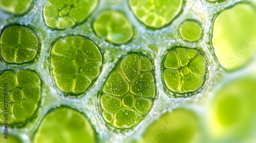 plant cells under a microscope showing chloroplasts and detailed cellular walls 