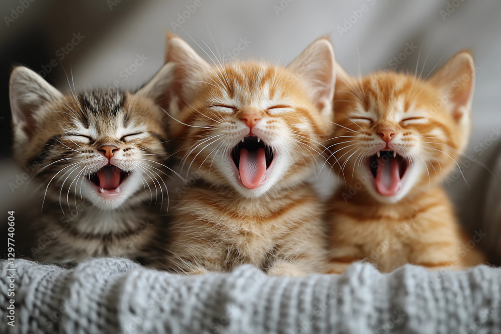Cute kitten with open mouth and tongue out, sitting on the sofa in natural light, high-definition and super-resolution photo capturing the adorable and small feline Cute kitten with open mouth and tongue out, sitting on the sofa in natural light, high-definition and super-resolution photo capturing the adorable and small feline