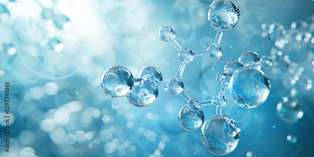 a water molecule model with oxygen and hydrogen atoms on a glass surface. a water molecule model with oxygen and hydrogen atoms on a glass surface.