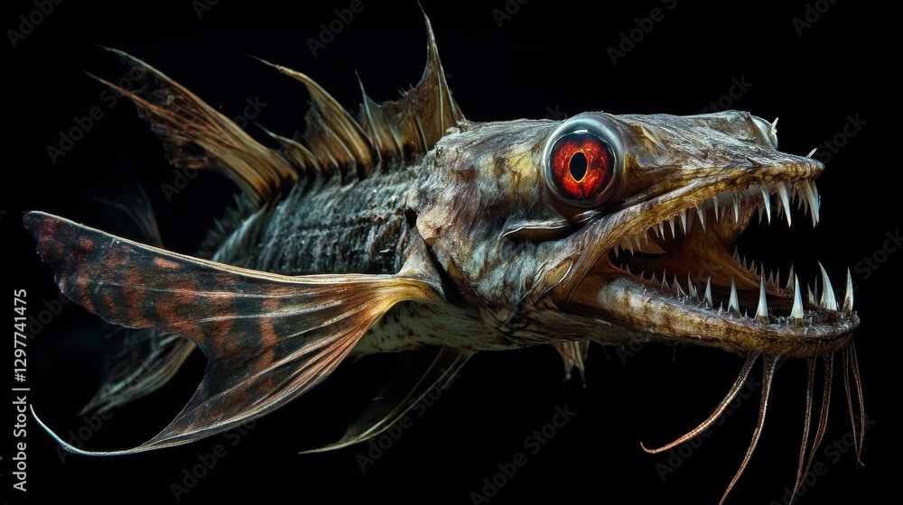 Fototapeta premium A detailed portrait of a fearsome fish with sharp teeth open