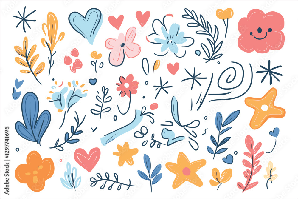 Fototapeta premium Hand-Drawn Floral Patterns - Colorful AI-Generated Vector.