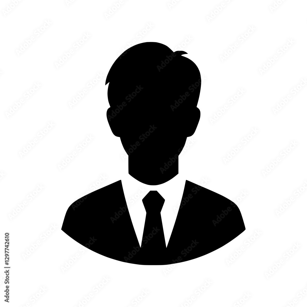 Silhouette icon of a businessman in a suit and tie, symbol of professionalism and corporate identity Silhouette icon of a businessman in a suit and tie, symbol of professionalism and corporate identity