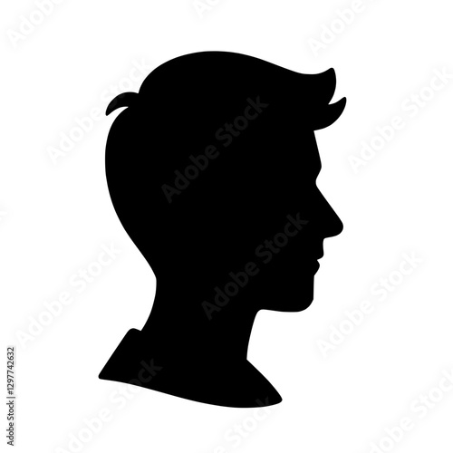 Silhouette icon of a young man in profile view, symbol of individuality and identity