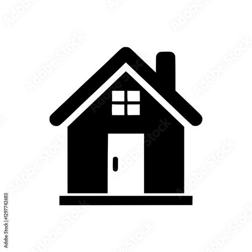 House icon with chimney and door, symbol of home and comfort