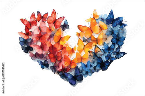 Whimsical Watercolor Butterflies and Heart Shapes Artwork