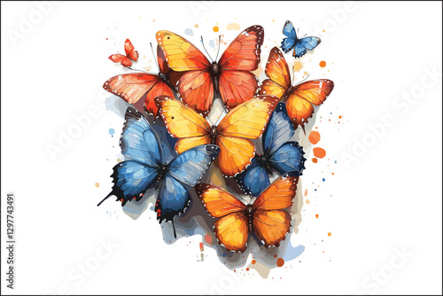 Whimsical Watercolor Butterflies and Heart Shapes Artwork