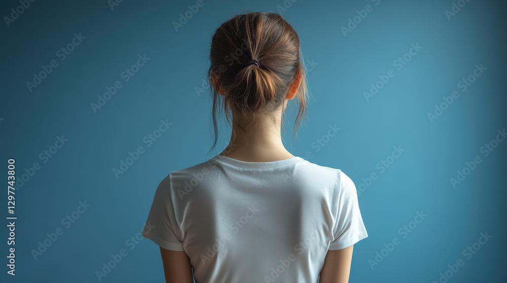 A woman with a ponytail is wearing a white shirt A woman with a ponytail is wearing a white shirt