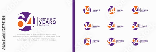 anniversary logotype set. vector design purple and orange color can be use for celebration moment