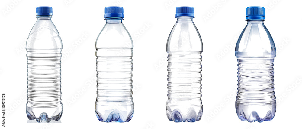 Set of plastic water bottle with blue cap isolated on transparent background, in PNG format, cut out Set of plastic water bottle with blue cap isolated on transparent background, in PNG format, cut out